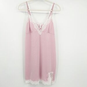 Laura Ashley Womens Coquette Y2K Striped Lace Trim Chemise Babydoll Slip Dress L